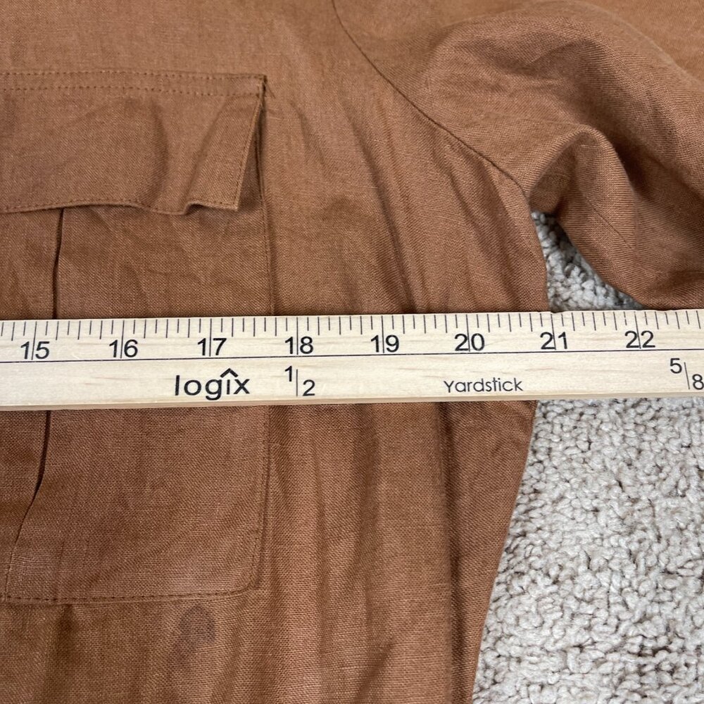 Oberon Dress Women L Brown Vintage Linen Safari Maxi Modest Button Front Western - Picture 7 of 9